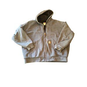 Carhartt Mens Gray Full-Zip Hooded Sweatshirt 2XL Polyester & Cotton Blend